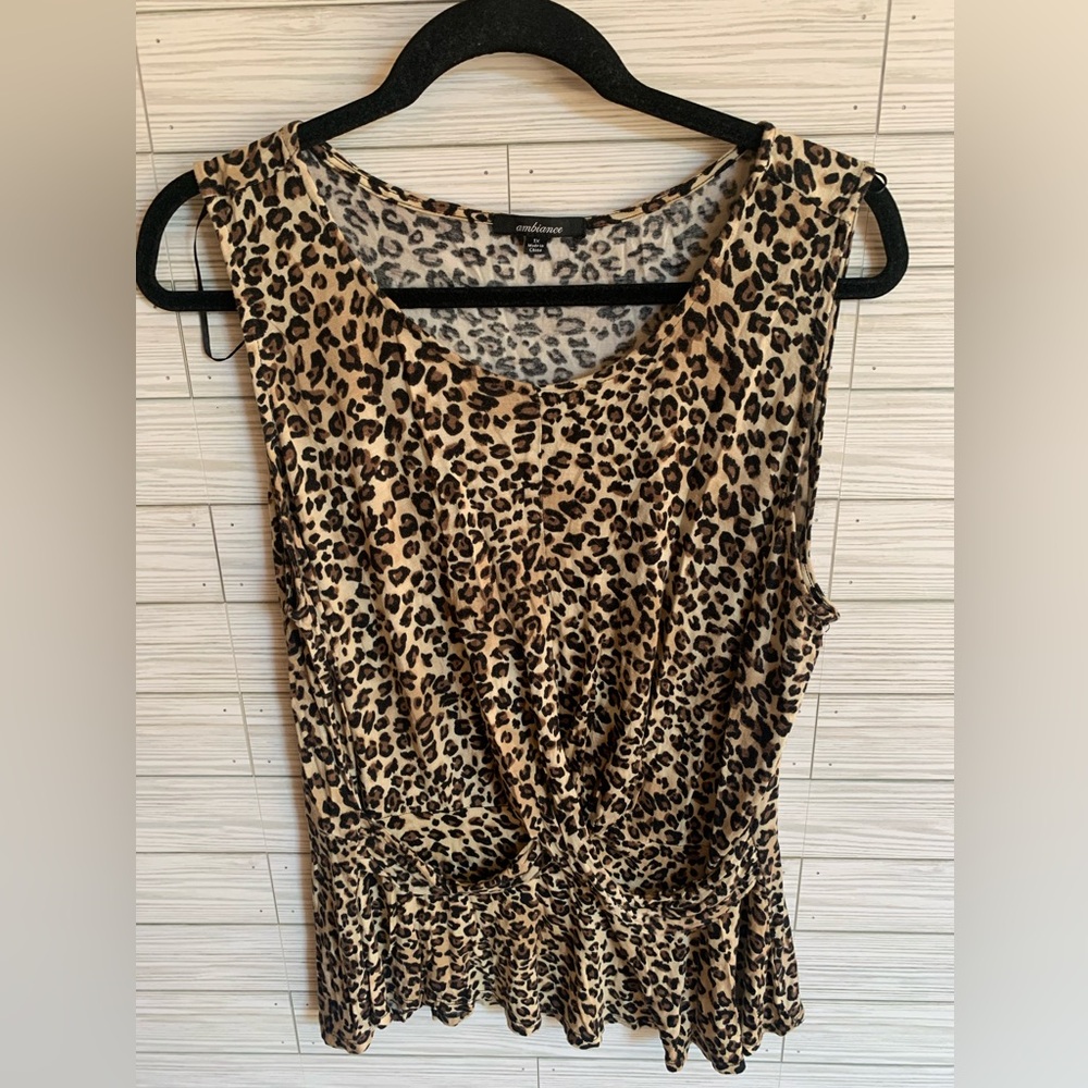Ambiance Leopard Print Sleeveless Peplum Tank Top - Tan and Black